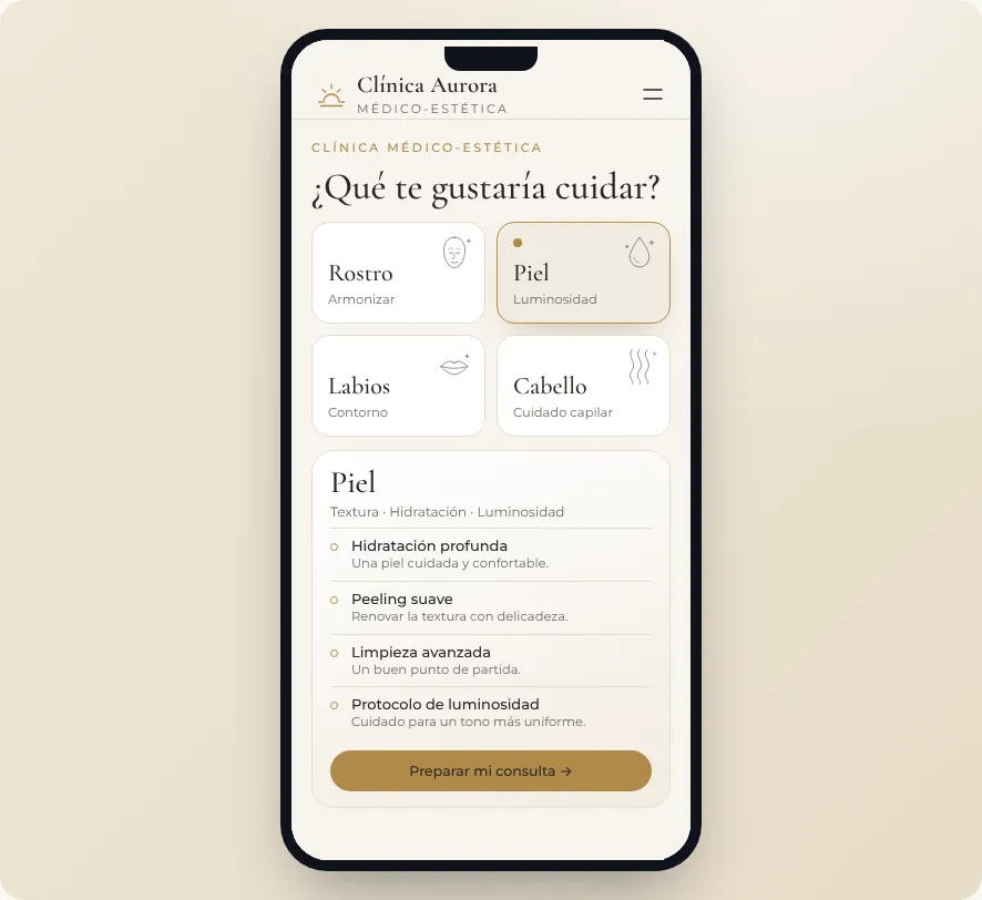 Mockup de Clínicas, vista de móvil