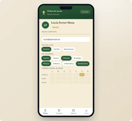 Mockup de Clubes y asociaciones, vista de móvil
