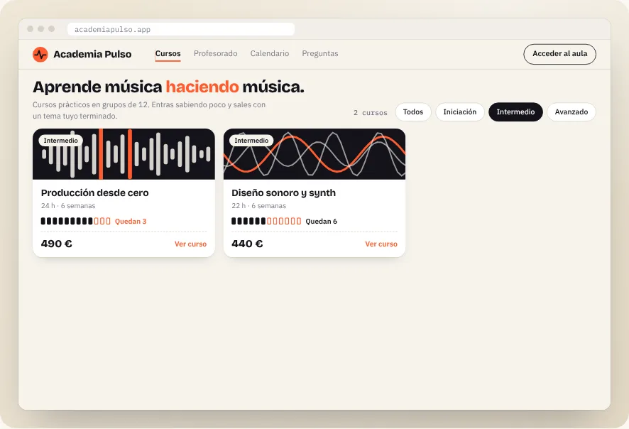 Mockup de Formación, vista de ordenador