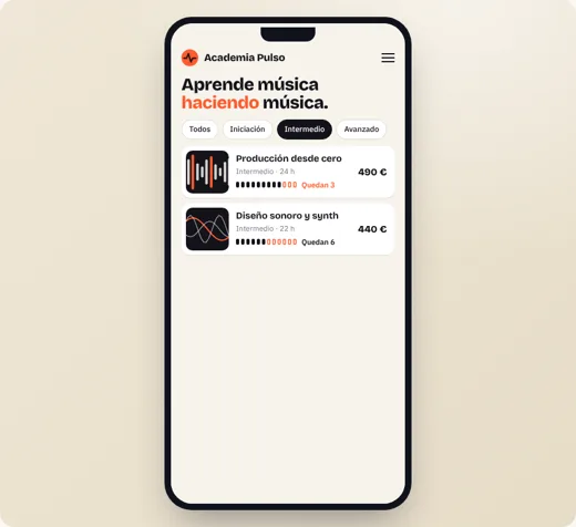 Mockup de Formación, vista de móvil